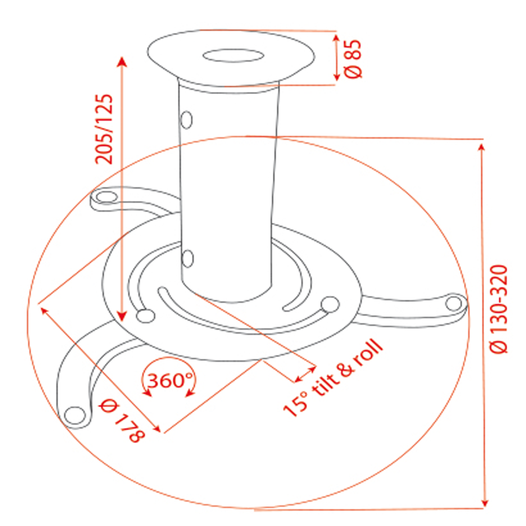 PRB-1 Projector Mount for Ceiling In hoogte verstelbaar