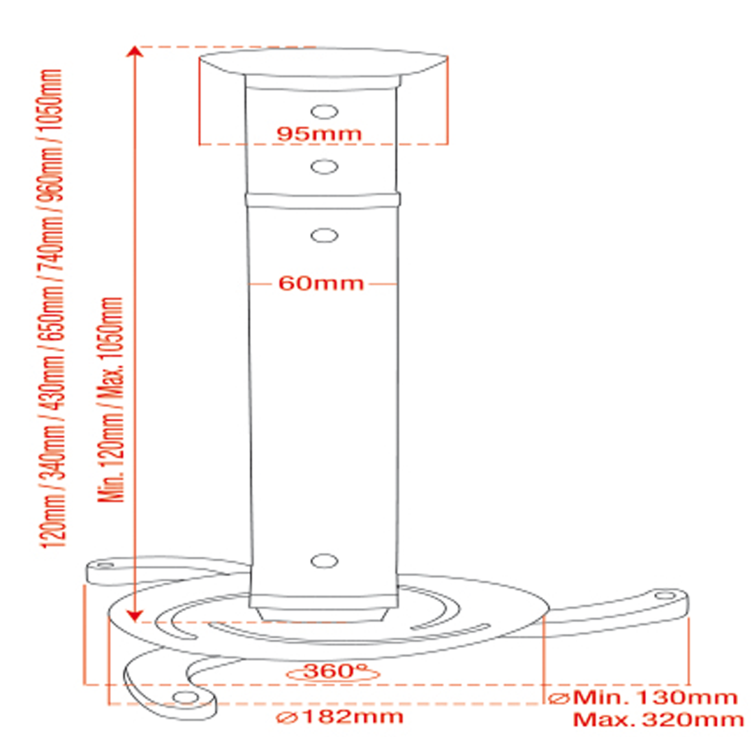 PRB-3 Projector Mount for Ceiling In hoogte verstelbaar en kantelbaar