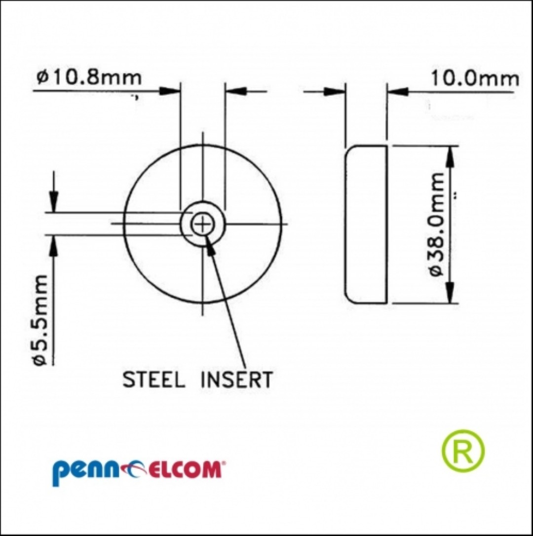 Bodemdop rubber voet 38 x 10 mm hoog F1687
