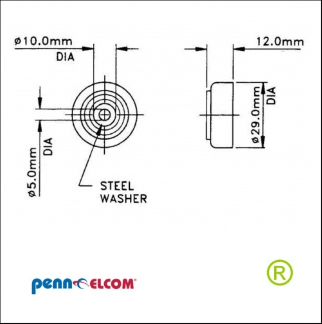 Bodemdop Rubber 28 x 12 mm hoog F1633