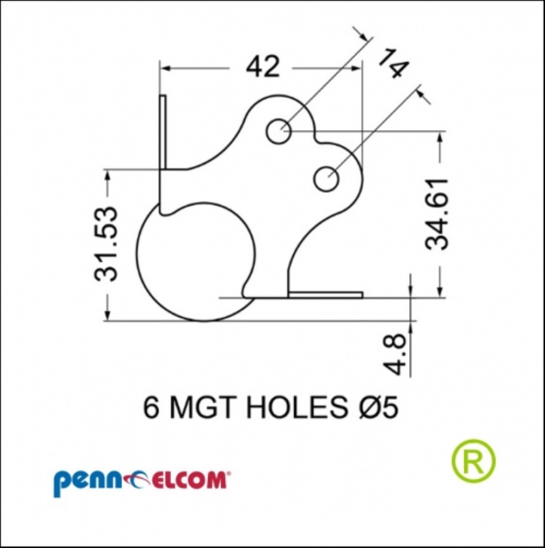 Bolhoek klein 41mm 6gaten C1345 Flightcase hoek