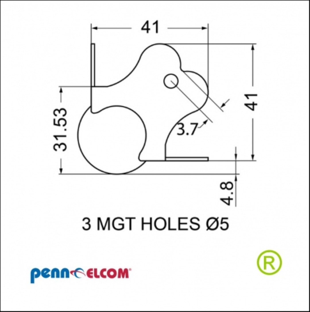Bolhoek klein 41mm 3gaten C1345-01 Flightcase hoek
