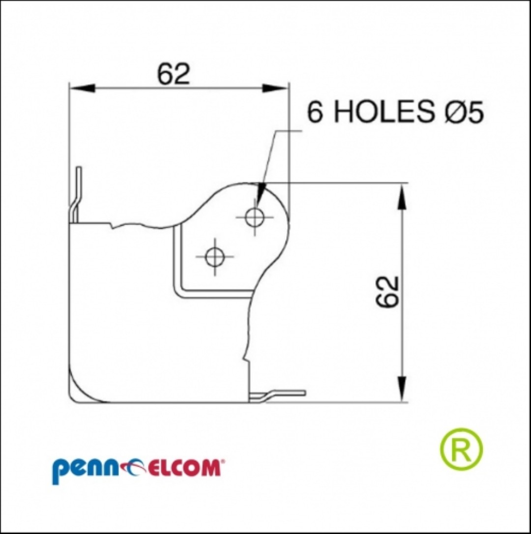 Platte hoek 62 mm C1851/30 Flightcase hoek met verzet. 2mm radius