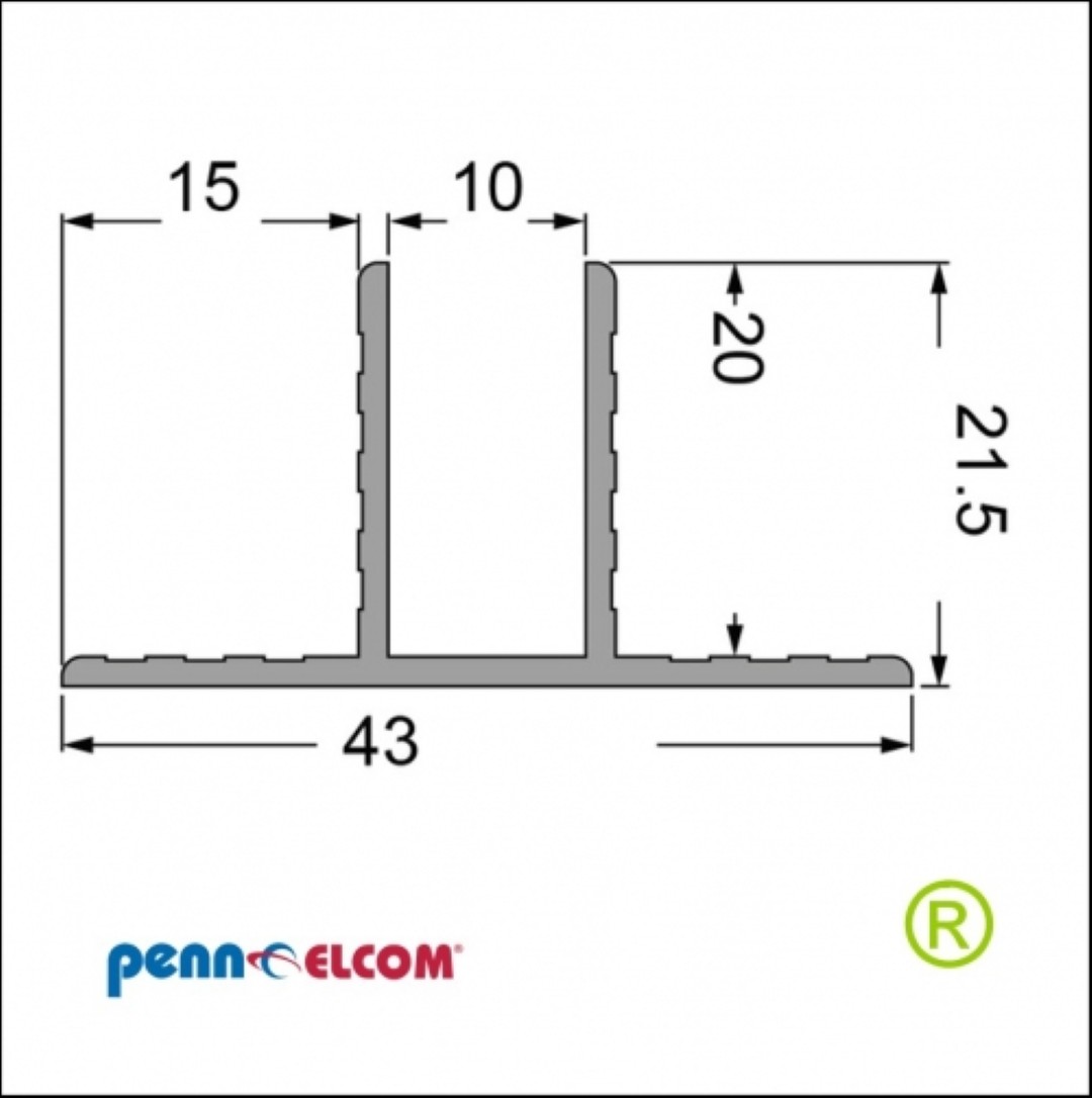 Scheidingwandprofiel voor 10mm plaat E2226 per meter