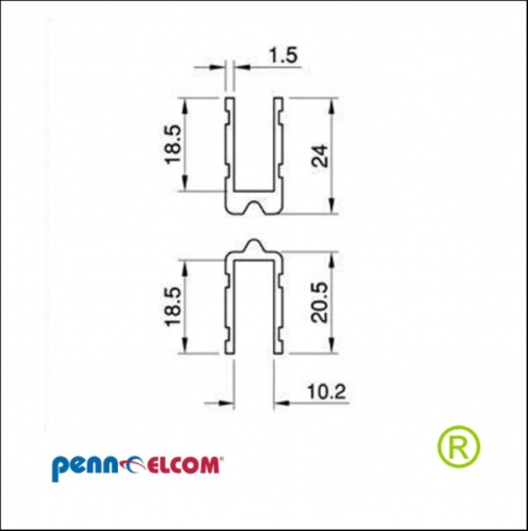 Locatiestrip male en female EG-0522 Aluminium per 165 cm