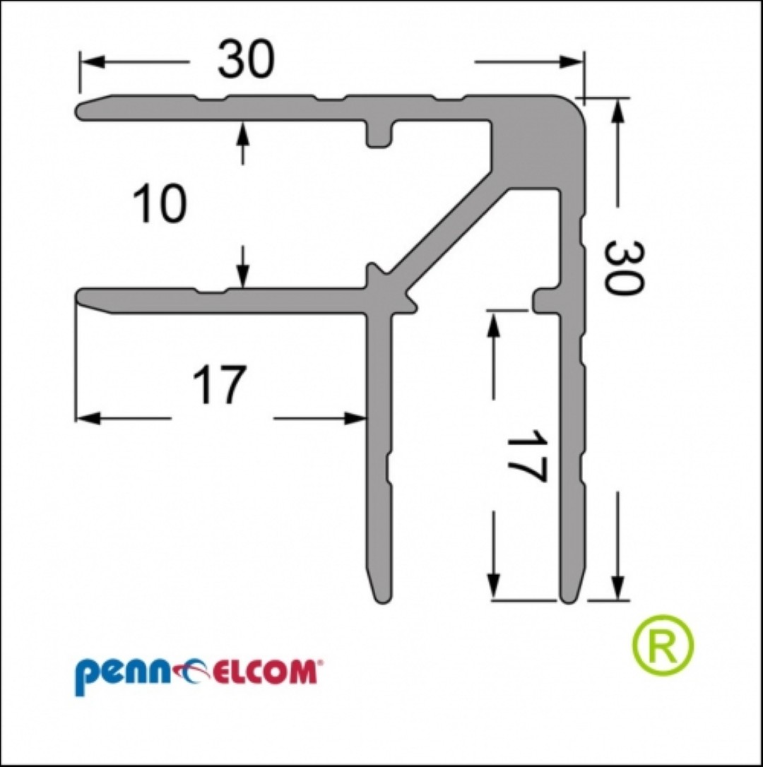 Insteekhoeklijn 30x30mm 10mm EG-0162 aluminium per 165 cm