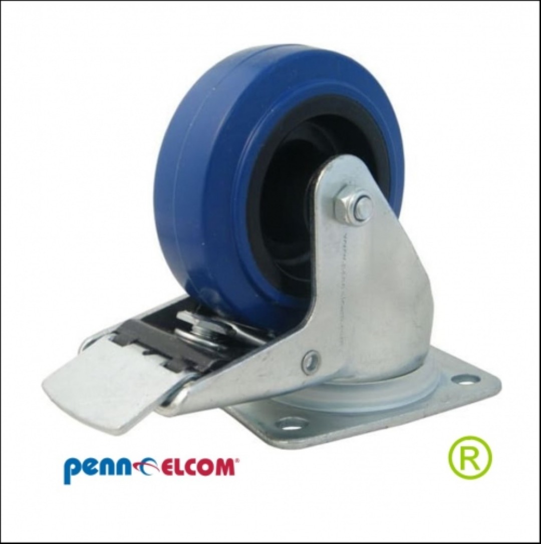 zwenkwiel blauw met rem 10cm W0985