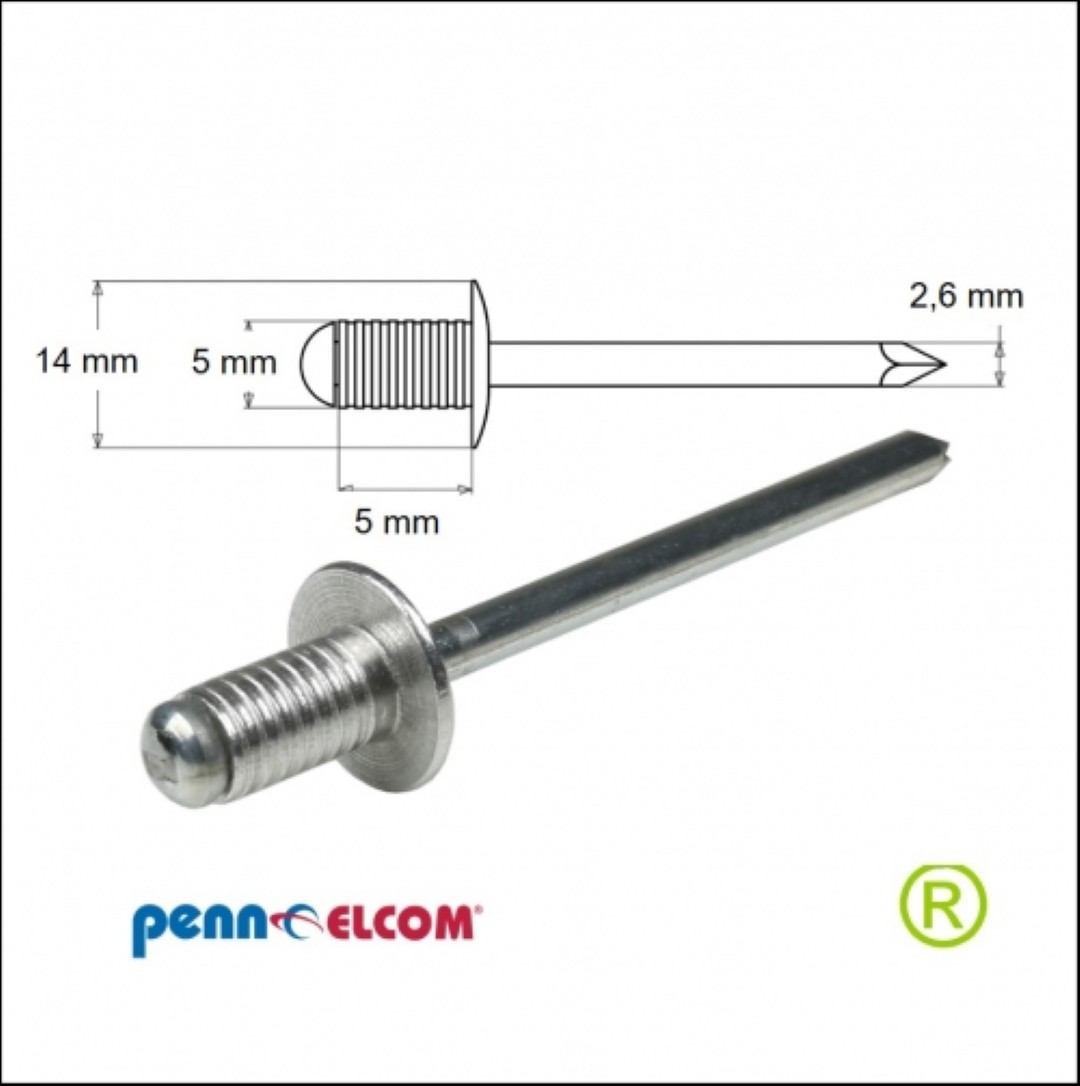 Popnagel geribbeld 5 x 14 mm 100 stuks SG-91514GE