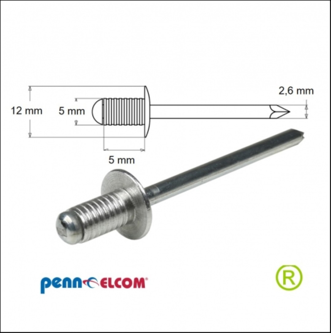 Popnagel geribbeld 5 x 12 mm 100 stuks SG-91512GE
