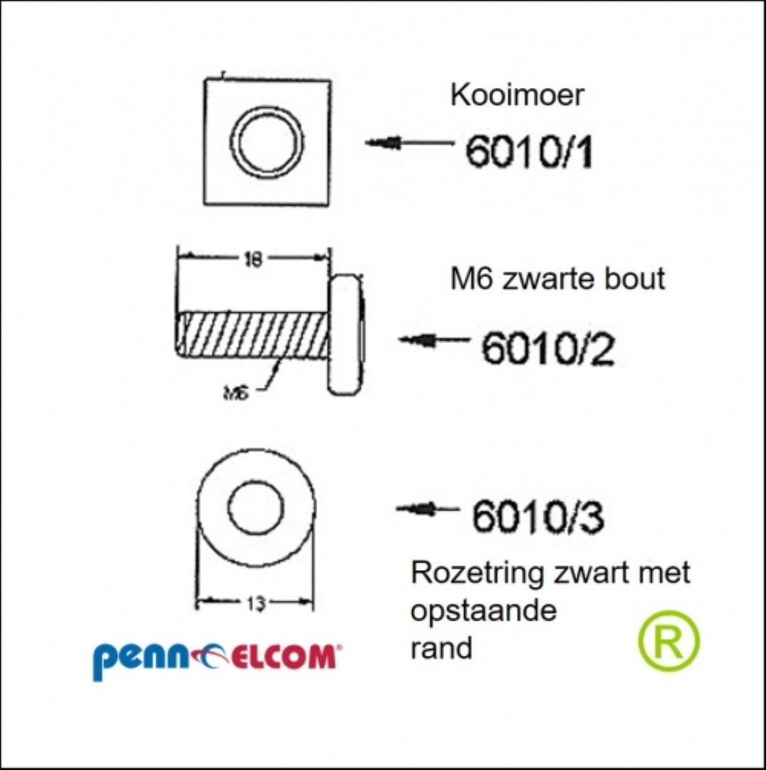 set van kooimoer, bout 16mm + ring voor 6000 & 6108 type SG-6010
