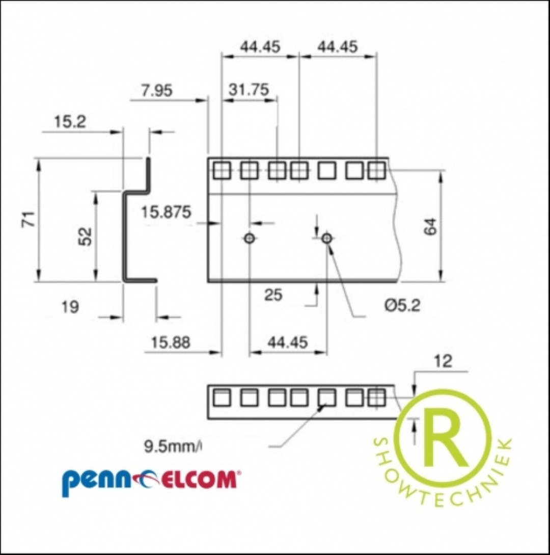 19inch gestanst rekprofiel zwart staal RG-6145 1 meter