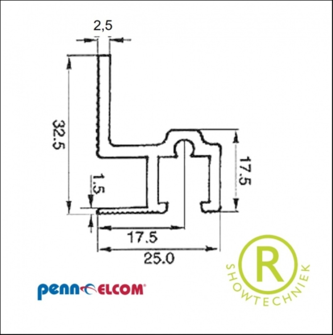 19inch glijprofiel aluminium met antislip rekprofiel RG-6060 1meter