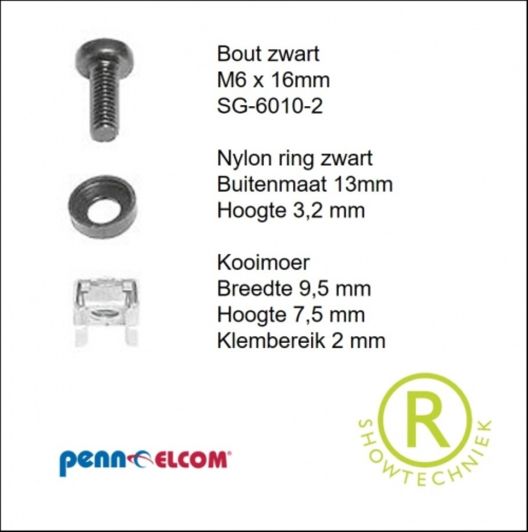 Bevestigingsset kooimoer met nylonring en bout 16mm SG-6131