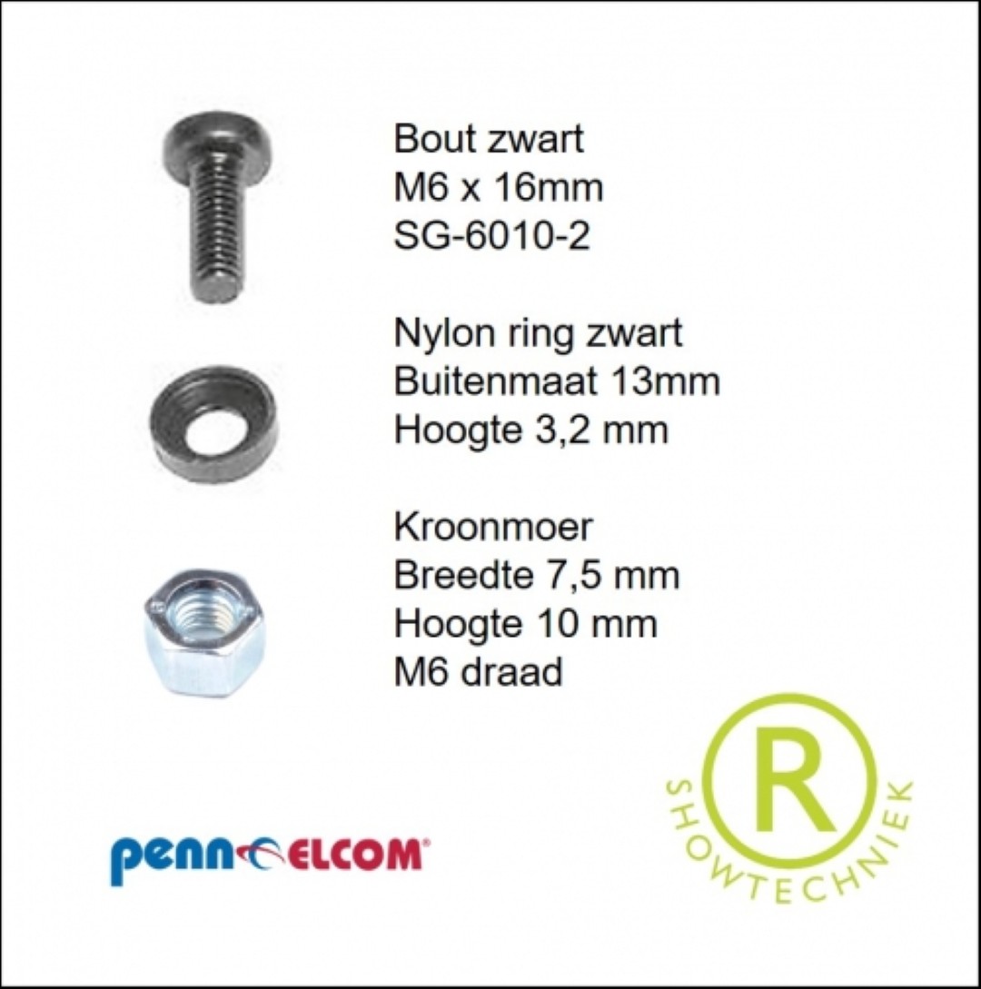 Bevestigingsset kroonmoer met nylonring en bout 12mm SG-6110
