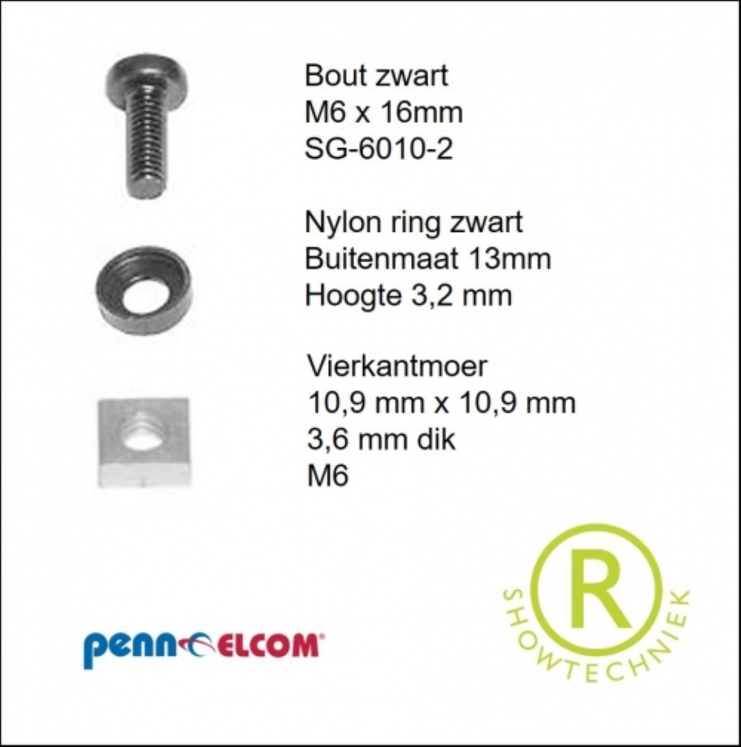 Bevestigingsset vierkantmoer met nylonring en bout 12mm SG-6030