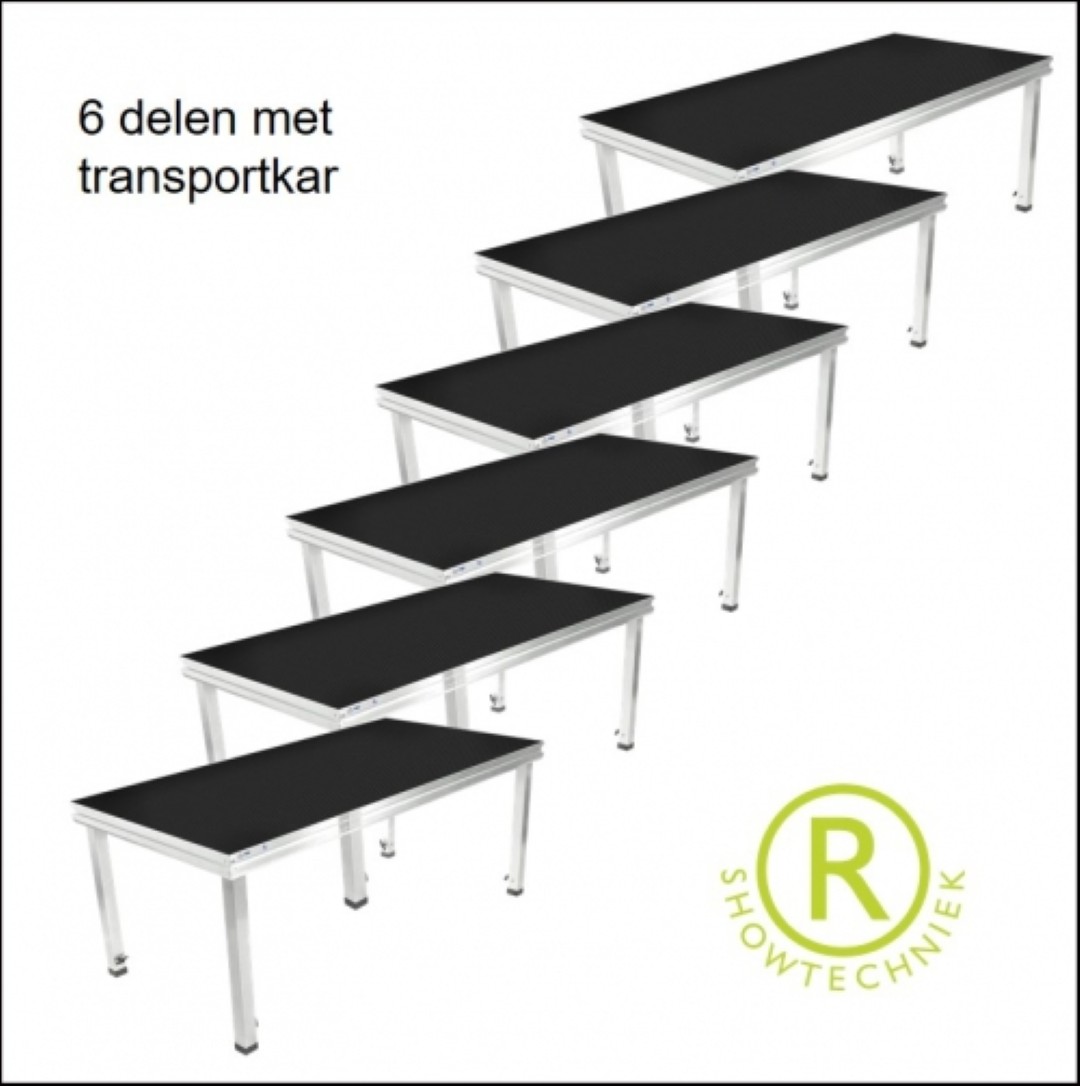 Podiumset huren 6 delen a 200 x 100 met transporttrolley