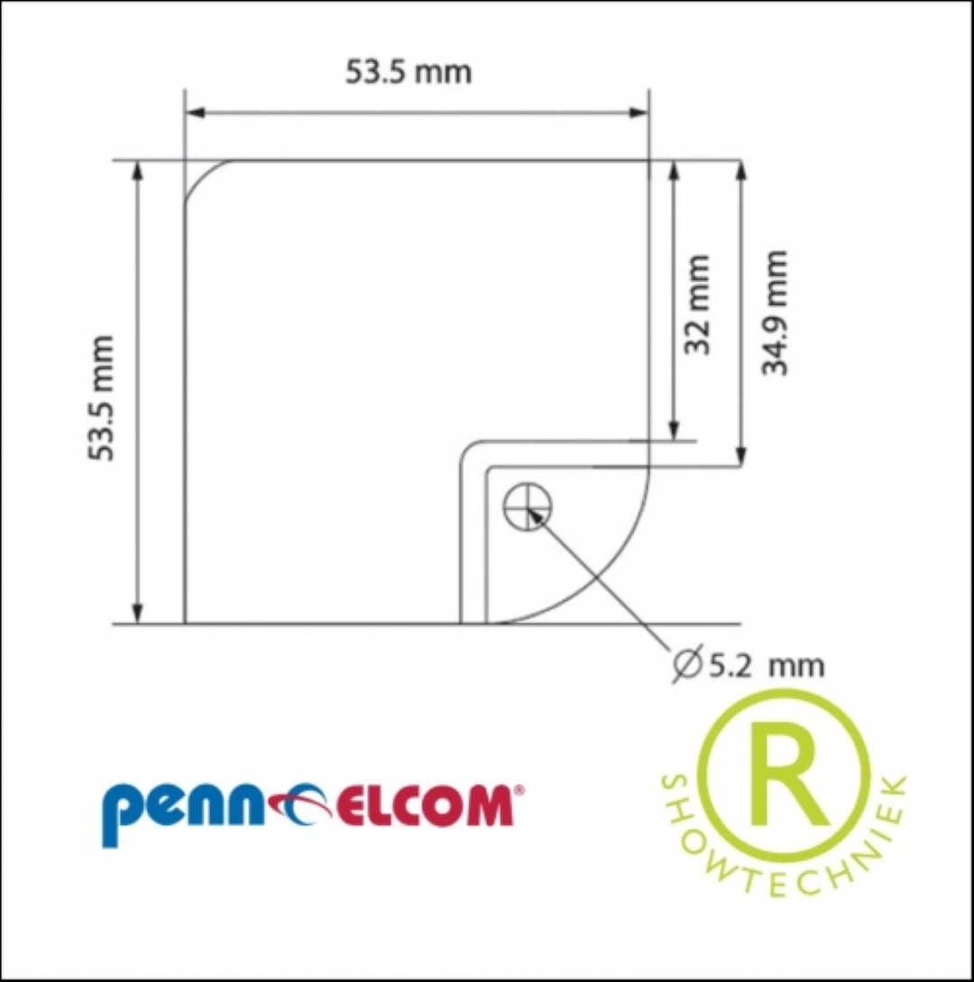 Platte hoek met verzet 53,5 mm C0697z Flightcase hoek