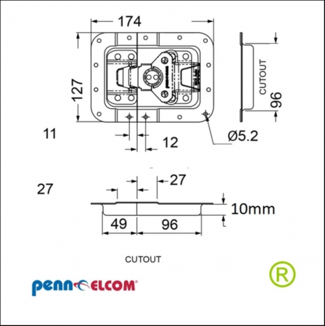 grote inbouw vlindersluiting met verzet en automatisch L944/537/10MOL3z 10mm