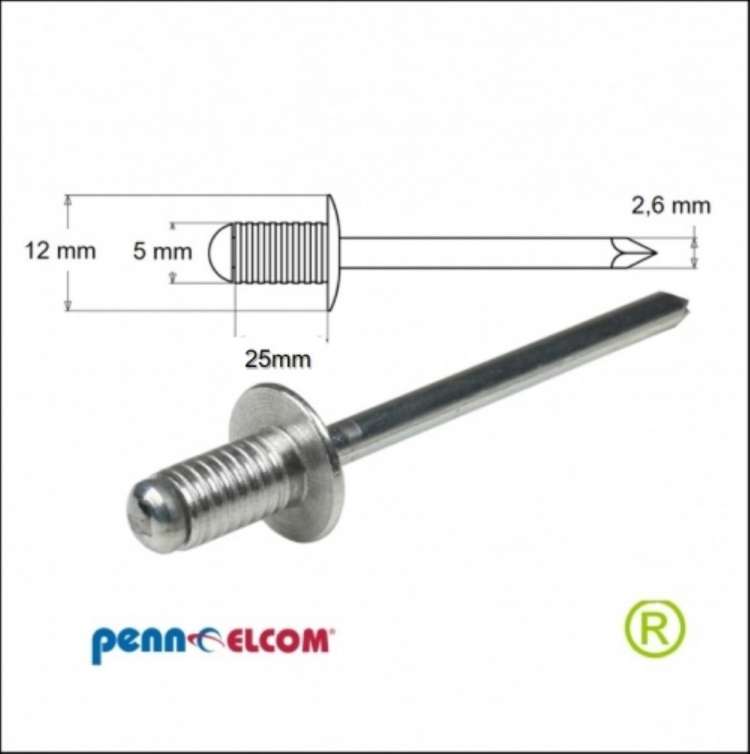 Popnagel geribbeld 5 x 25 mm 100 stuks SG-91525GE