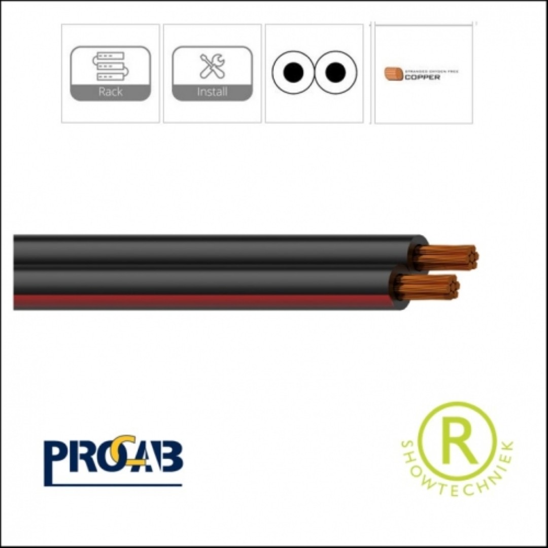 Luidsprekerkabel 2x1,5 Qmm rood/zwart plat flexibel per meter RZ15