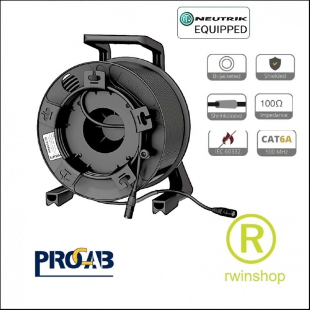 Haspel met Cat6A kabel 90 meter PRX656/90 met neutrik pluggen Flexibel voor mobiel gebruik