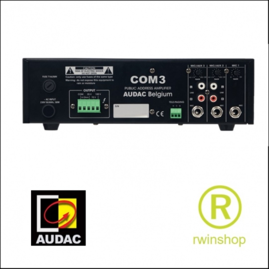 Com 3 mengversterker 30watt 100 volt en 4ohm 3 ingangen + Tele paging