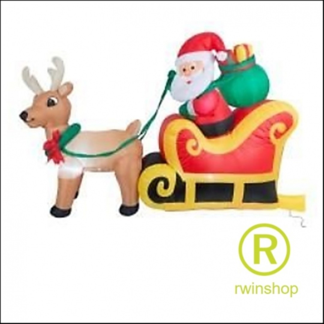 Kerstman en Arrenslee opblaasmodel 180 x 120 cm hoog compleet geleverd - arreslee