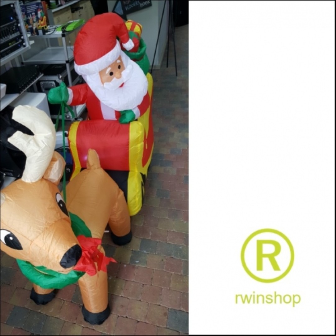 Kerstman en Arrenslee opblaasmodel 180 x 120 cm hoog compleet geleverd - arreslee
