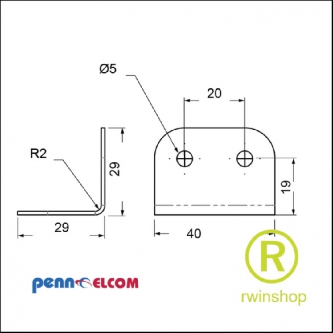 Overzethoekje 40 x 29 mm Radius2 B1125S