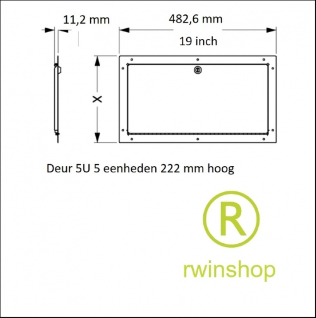 Rackdeur 5HE 19inch deur afsluitbaar zwart met slot en sleutels - R1305