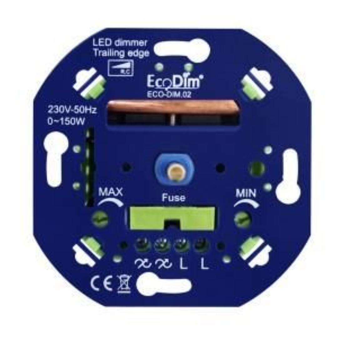 LED dimmer element 0-150W EcoDim fase afsnijding met afdekplaat en draaiknop wit