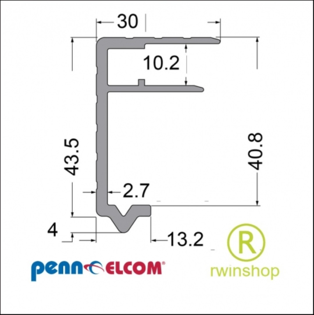 Profiel combi hoeklijn en male locatiestrip plaatdikte 10.2mm, 43x30x3.0mm EG-0455 per meter