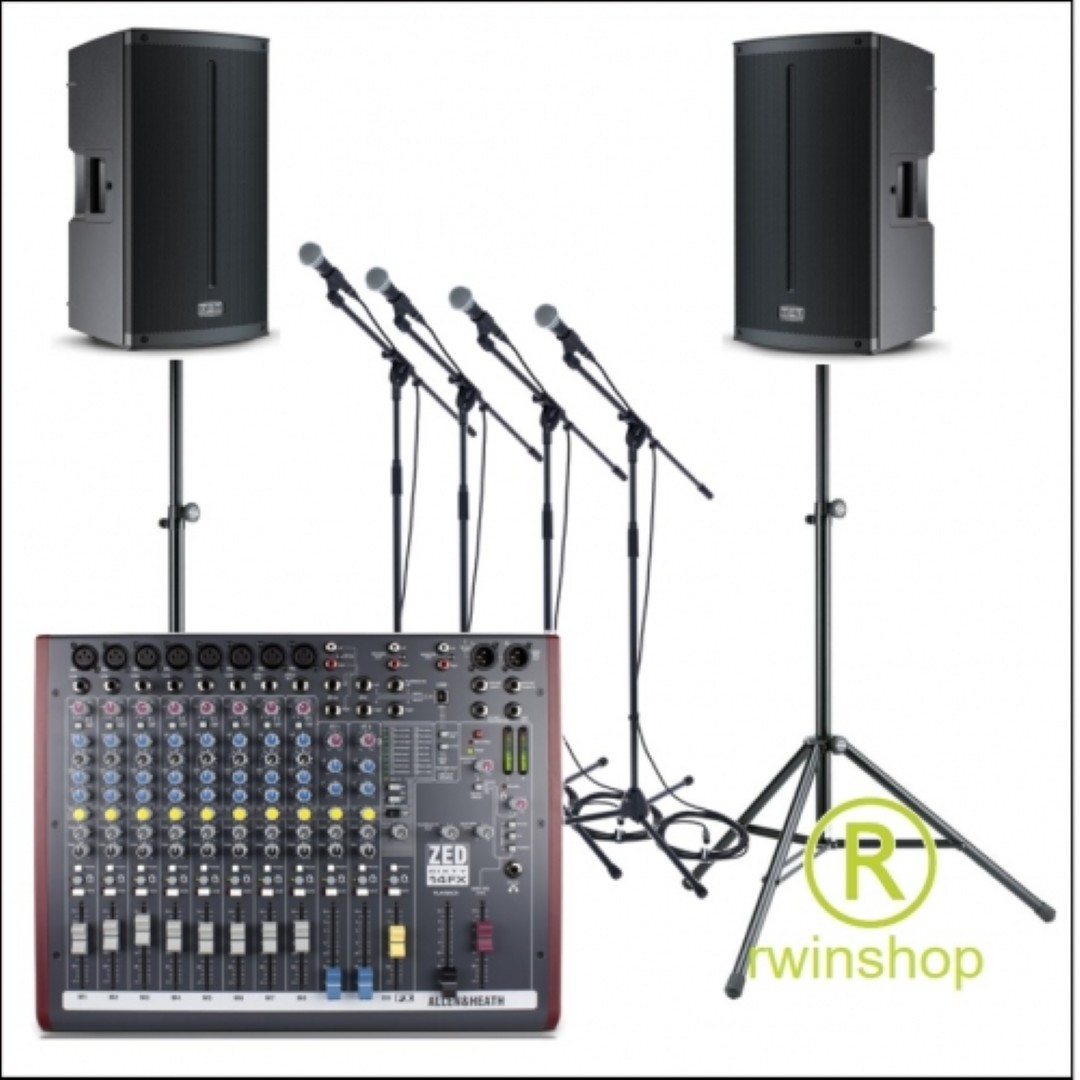 Zanginstallatie Huren 2boxen + mengtafel ZED60-14FX en 4 microfoon met standaard