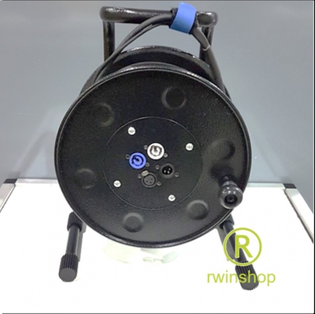 Haspel met power & signaal 25m kabel 2XLR en PowerCon Neutrik