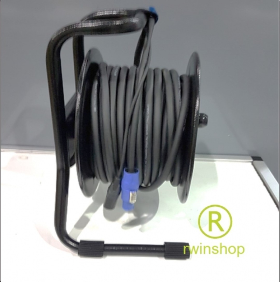 Haspel met power & signaal 25m kabel 2XLR en PowerCon Neutrik