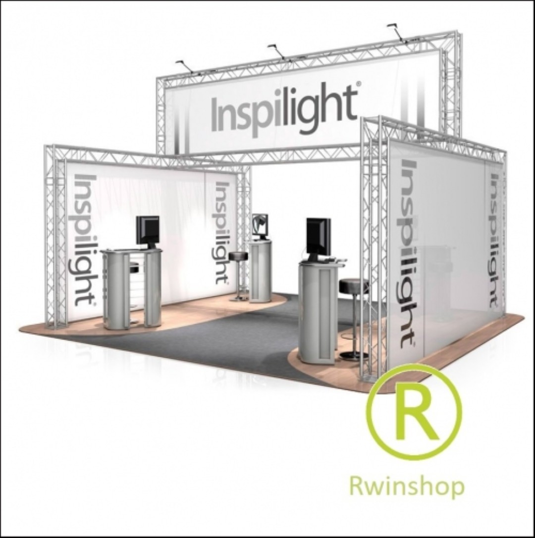 Beursstand met banner opbouw FD34 5,5 m x 7 m. breed x 5,2 m. hoog 38,5 m2