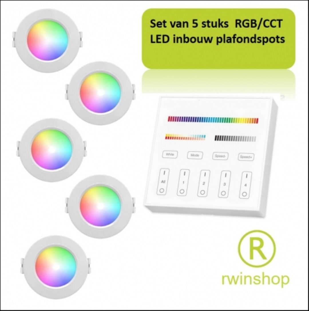 RGB-CCT inbouw plafondspots 5 stuks met controller