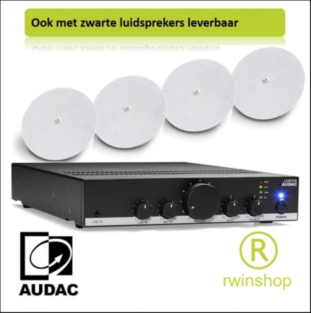 Geluidsset winkel 4 plafond inbouw luidsprekers met mengversterker tot 60m2 oppervlakte