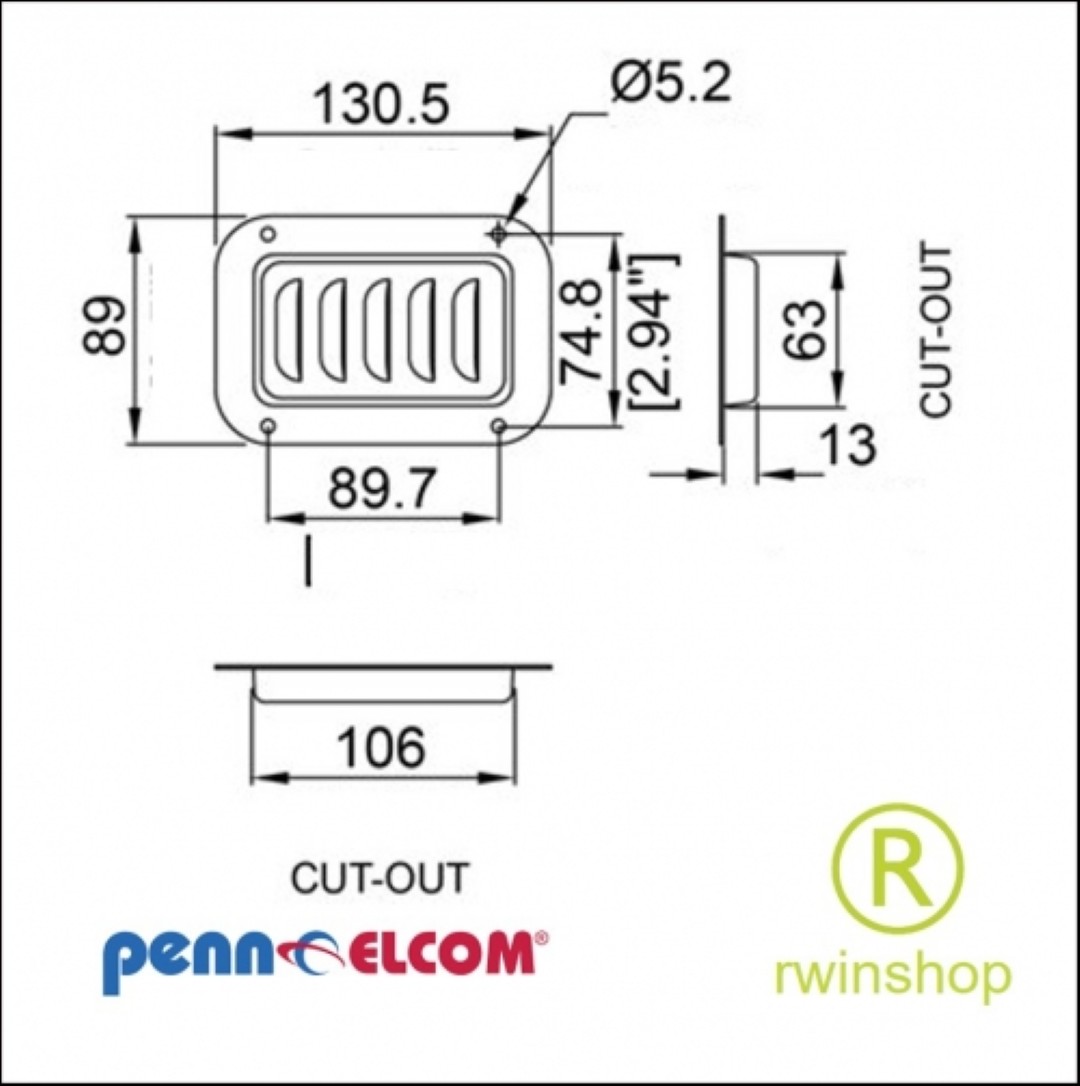 Inbouw ventilatiekom zwart medium 8,9 x 13 cm D0516K