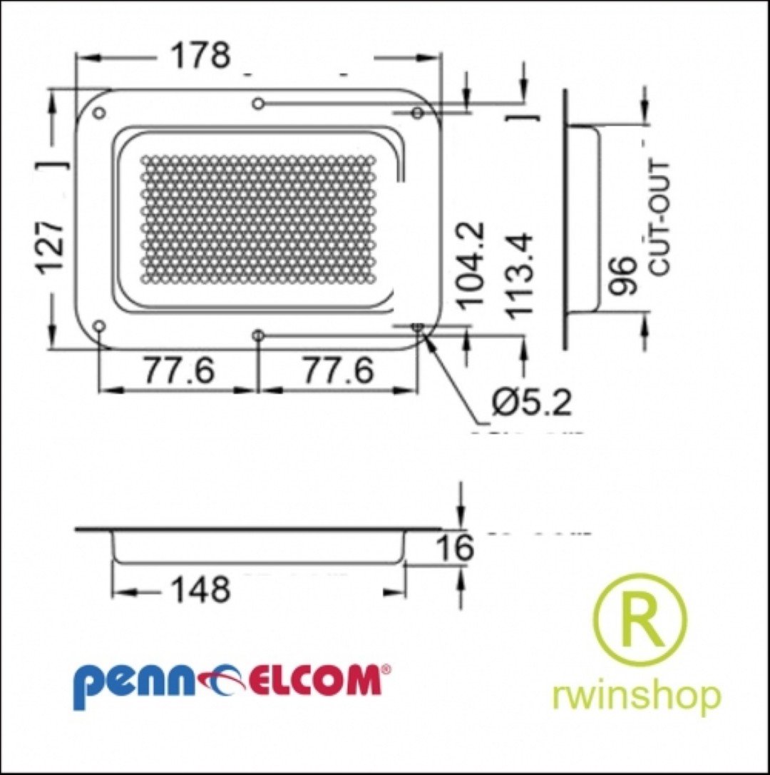 Inbouwschotel ventilatie rooster zwart groot model D2101K-04