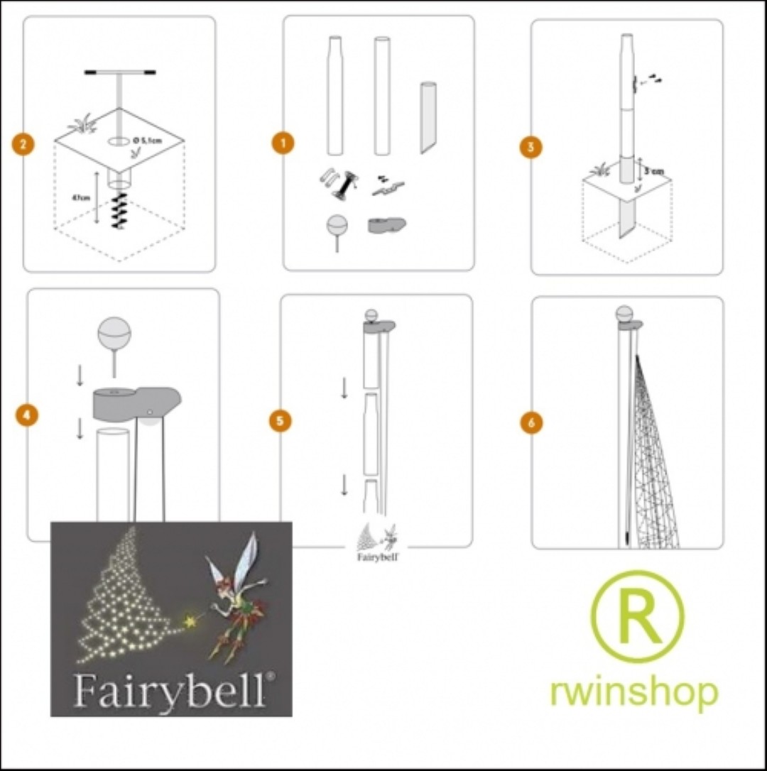 Fairybell lampjesboom 6meter 1200LEDs met Twinkel effect met zwarte mast.