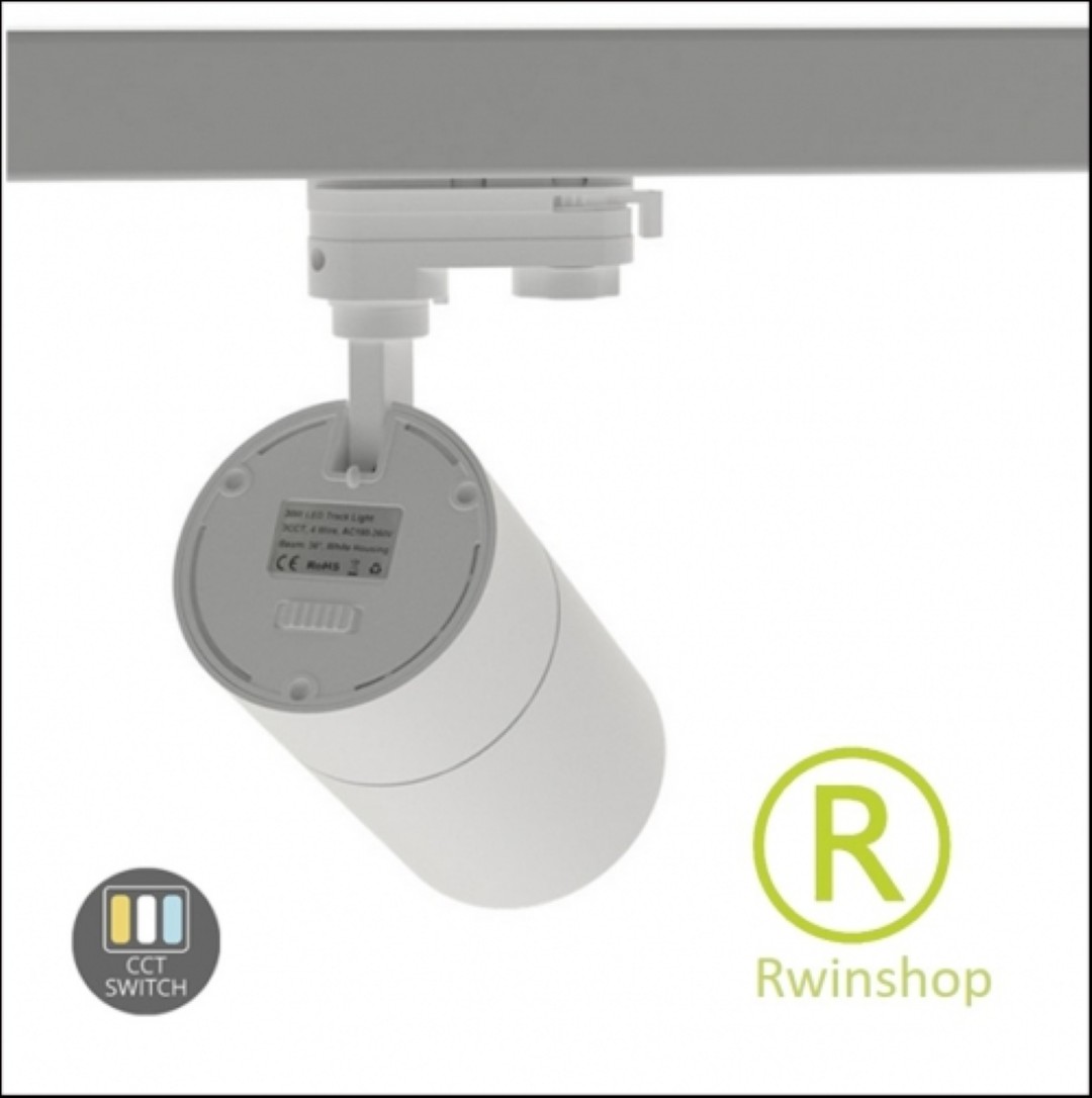3 fasen railspot Wit 30watt dimbaar met CCT keuzeknop.