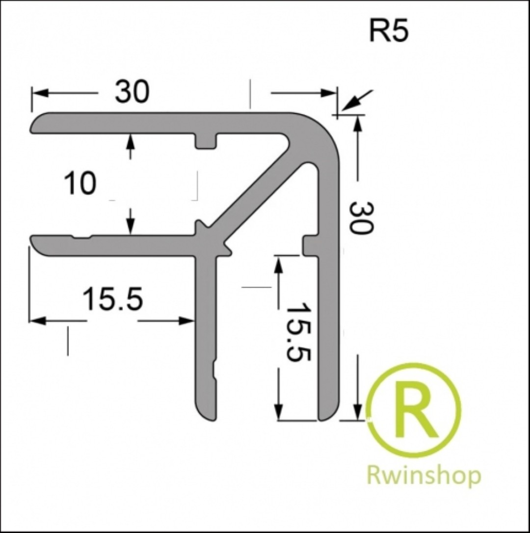 Insteekhoeklijn glad 30x30mm 2mm voor 10mm plaat EG-0166 aluminium per 165cm