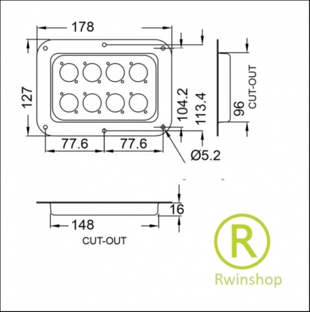 D022K inbouwschotel 8x D-size zwart