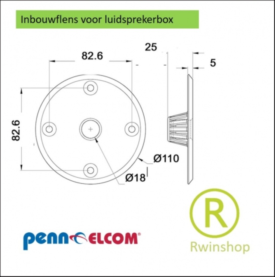speaker inbouwflens met M20 schroefdraad zwart