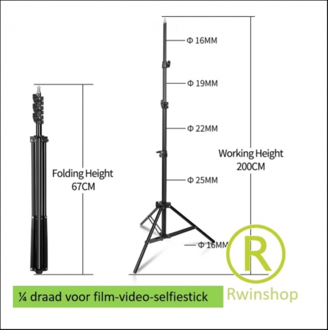 Statief aluminium zwart lichtgewicht tot 5 kilo maximaal 200 cm hoog