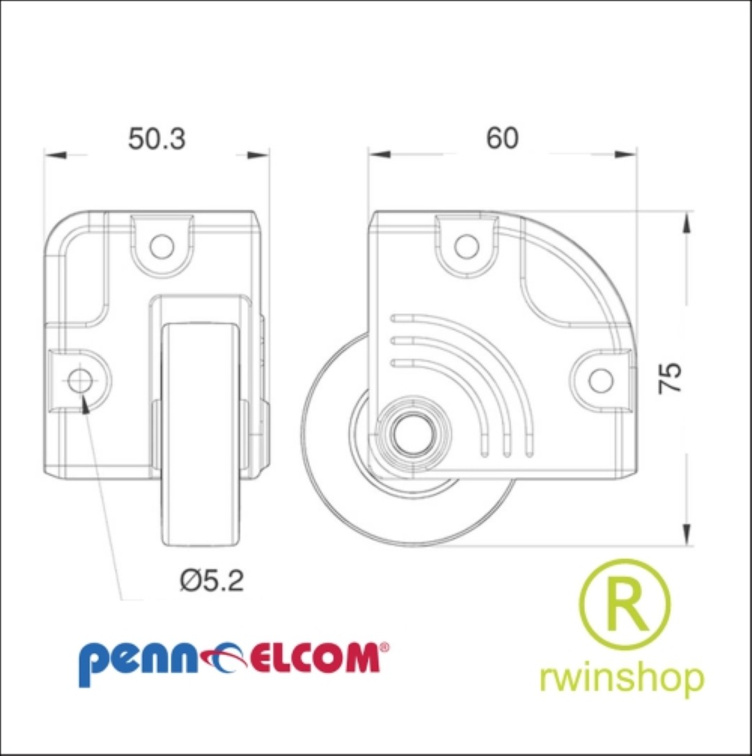 Hoekwiel inbouw W8255Z grijs 5 cm per paar