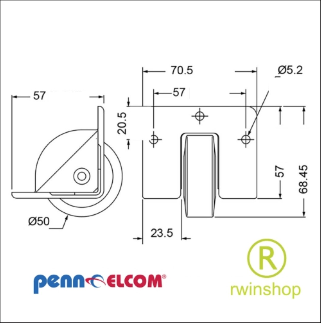 Inbouw wiel voor trolley W2001 50mm zwart per paar