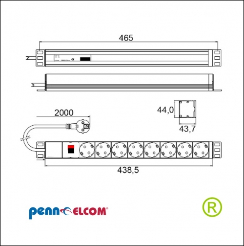 19inch contactdoos 8 delig aan-uit schakelaar RG-6516