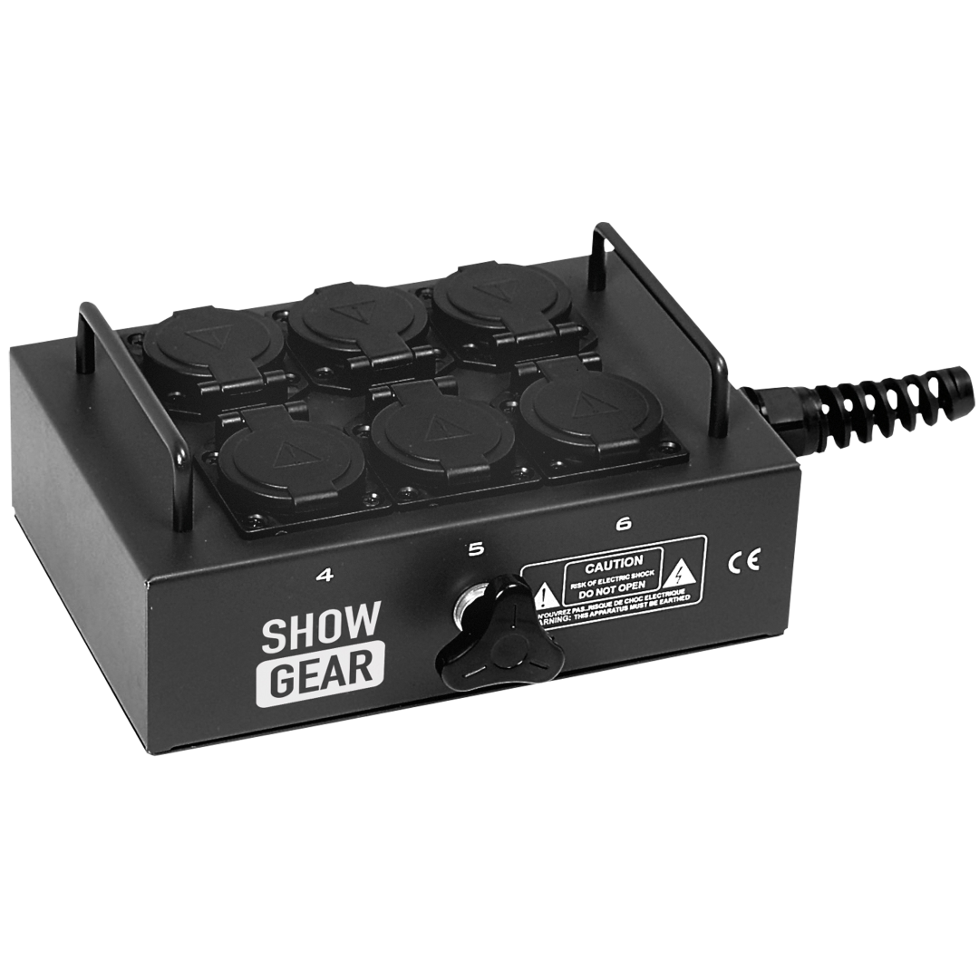 BO-6-PG 6 schuko's met kabelmoer - 16A max.